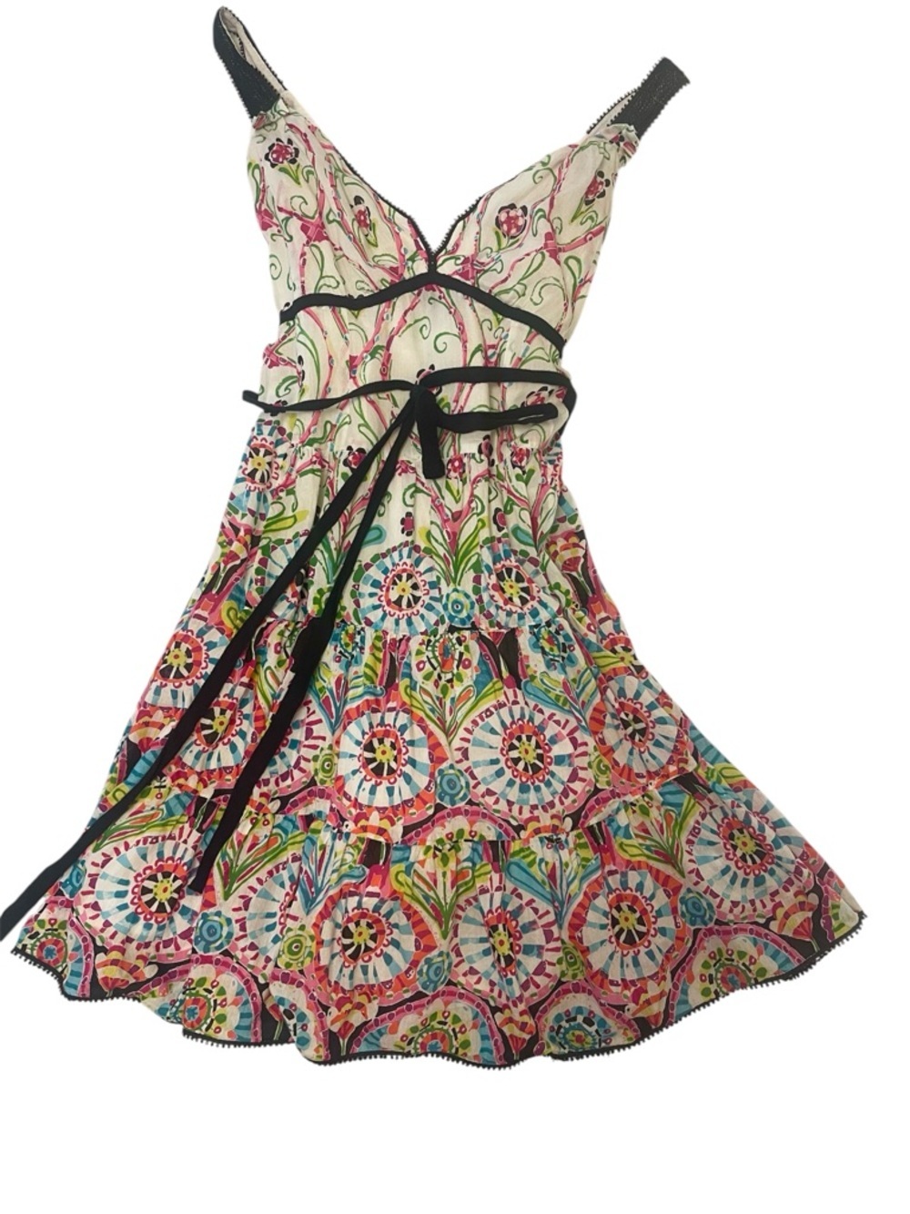Vintage y2k Nanette Lepore Babydoll Floral Dress, Fit & Flare Silk Cotton, 4 - Picture 3 of 8